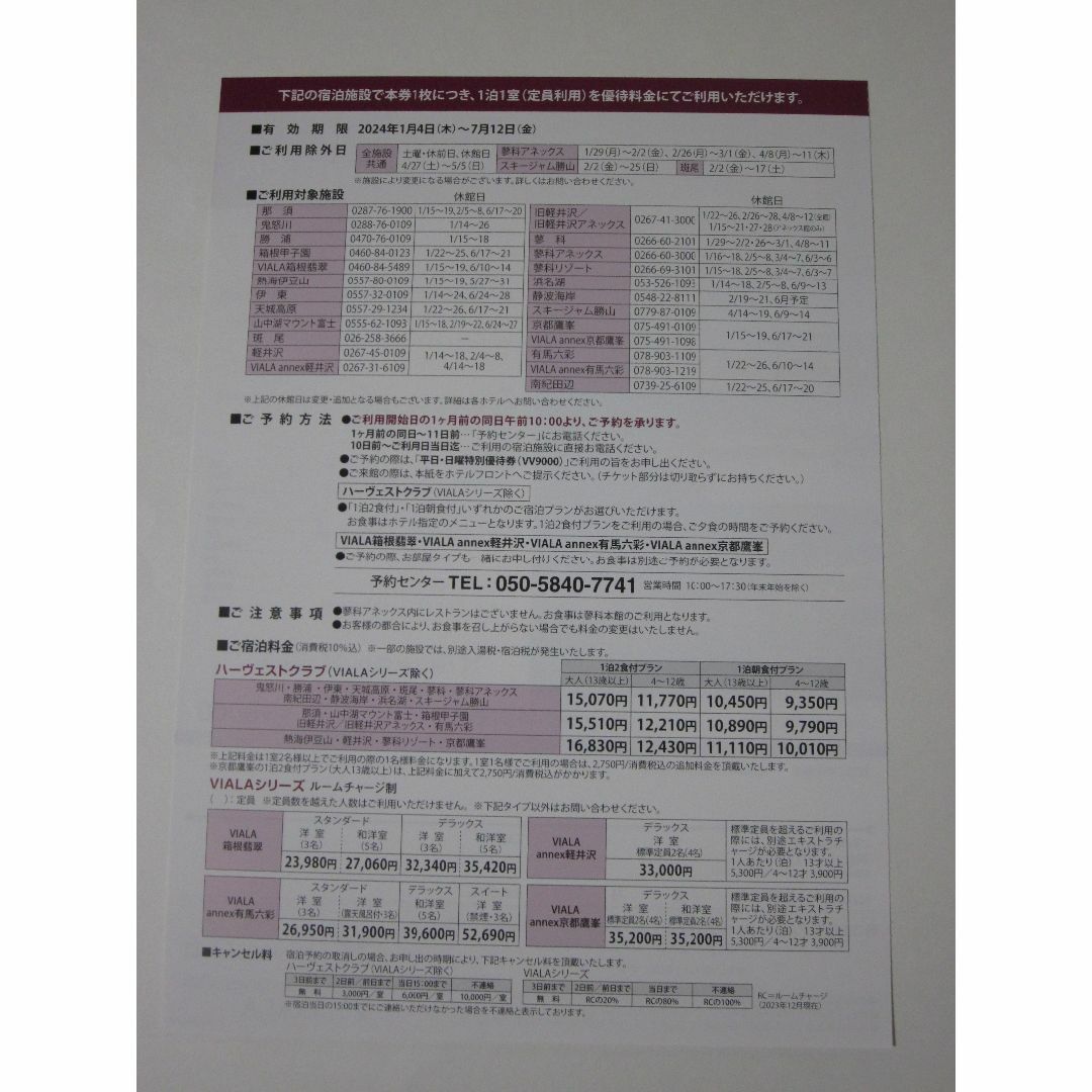 東急ハーヴェストクラブ  平日・日曜  特別優待券 チケットの施設利用券(その他)の商品写真