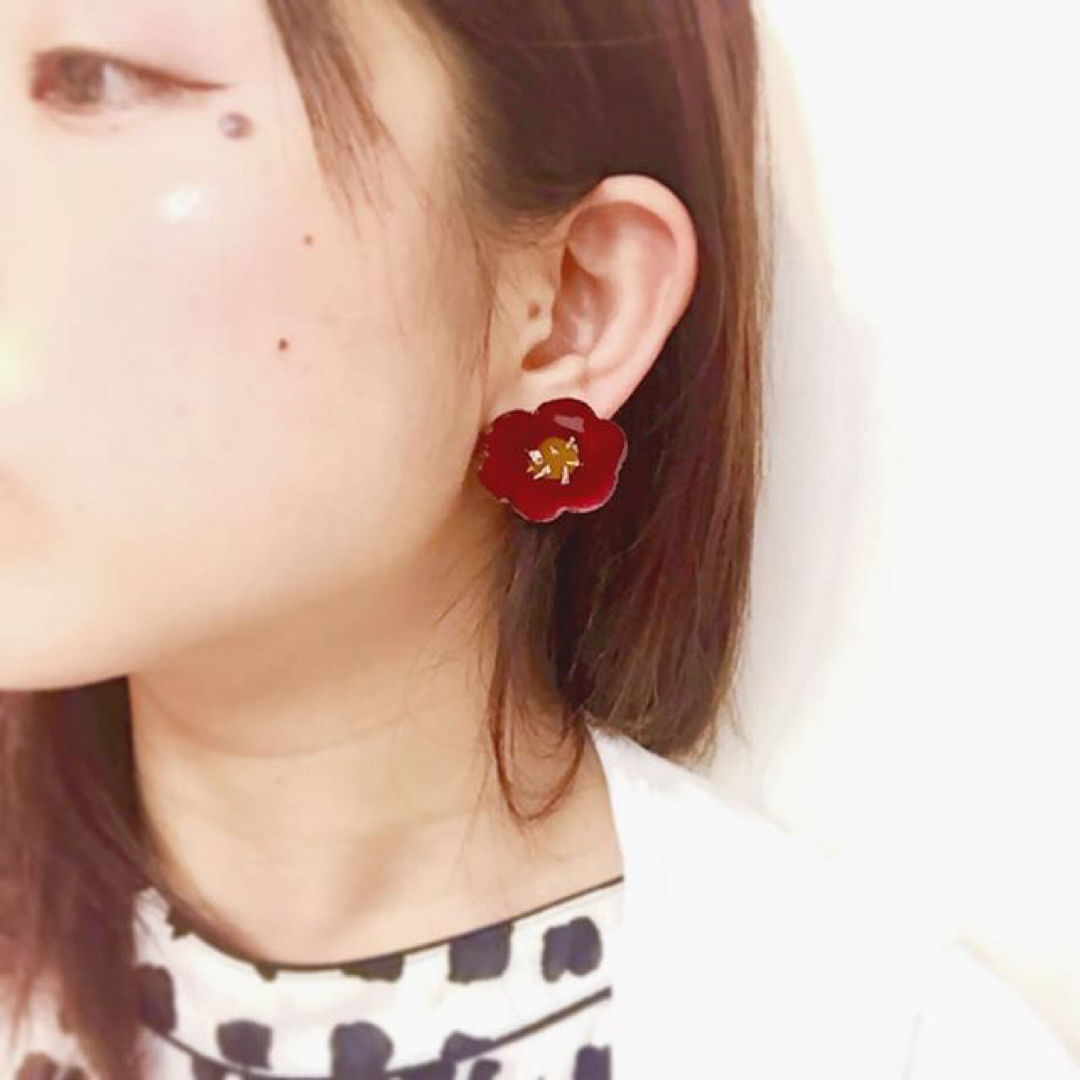 希少品　老舗窯元　田村七宝工芸　七宝　アクセサリー　椿　イヤリング　髪ゴム レディースのアクセサリー(イヤリング)の商品写真