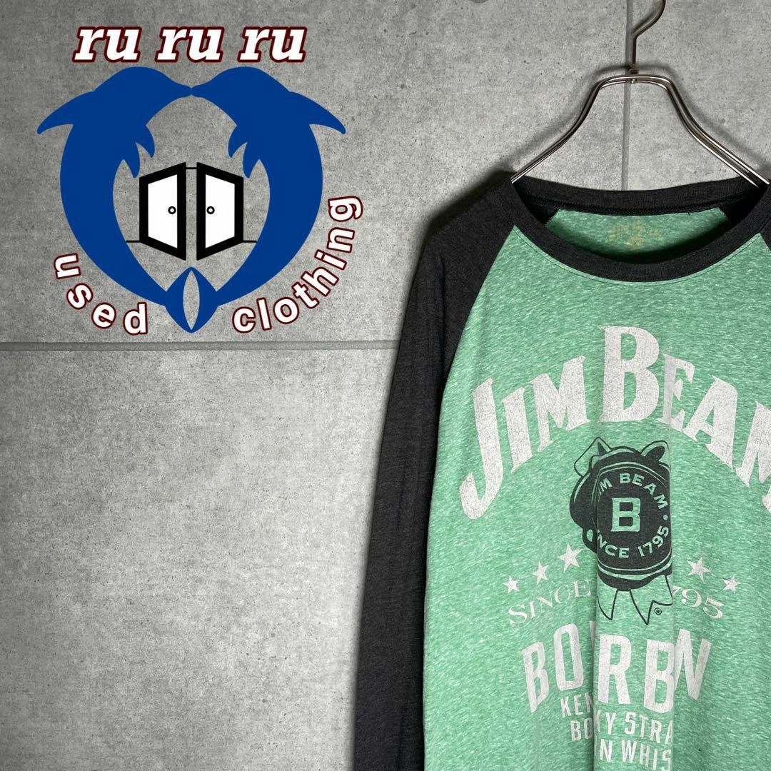 VINTAGE(ヴィンテージ)の[古着]JIM BEAM　長袖　Tシャツ　ウイスキー　ラグラン　プリント　緑　黒 メンズのトップス(Tシャツ/カットソー(七分/長袖))の商品写真