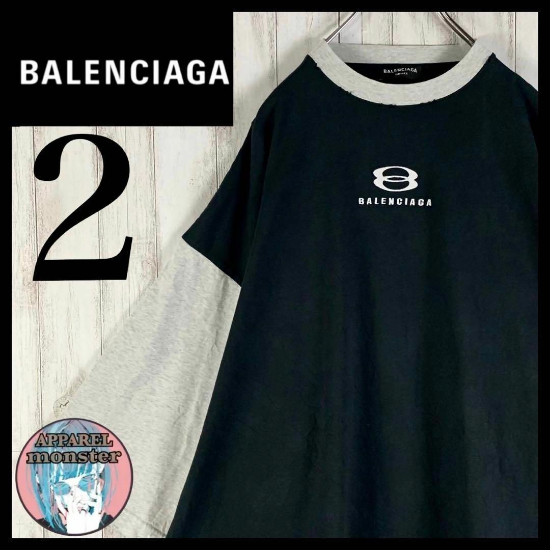 Balenciaga(バレンシアガ)の【超絶人気モデル】バレンシアガ センター刺繍ロゴ 入手困難 切返し七分袖Tシャツ メンズのトップス(Tシャツ/カットソー(半袖/袖なし))の商品写真