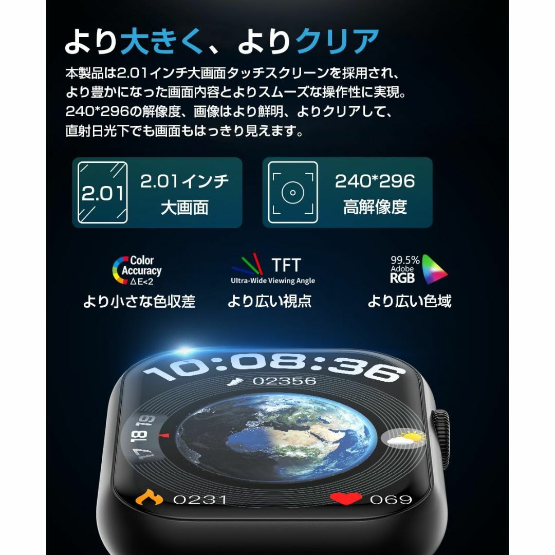 【色:ブラック】スマートウォッチ【2024新登場&最新Bluetooth5.3】 スマホ/家電/カメラの美容/健康(その他)の商品写真