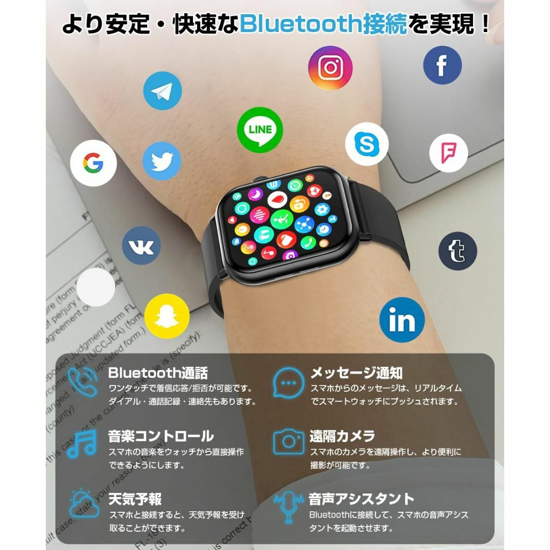 【色:ブラック】スマートウォッチ【2024新登場&最新Bluetooth5.3】 スマホ/家電/カメラの美容/健康(その他)の商品写真