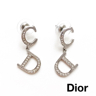 クリスチャンディオール(Christian Dior)の90.美品✨ディオール CDロゴ ラインストーン 刻印 揺れる ピアス シルバー(ピアス)