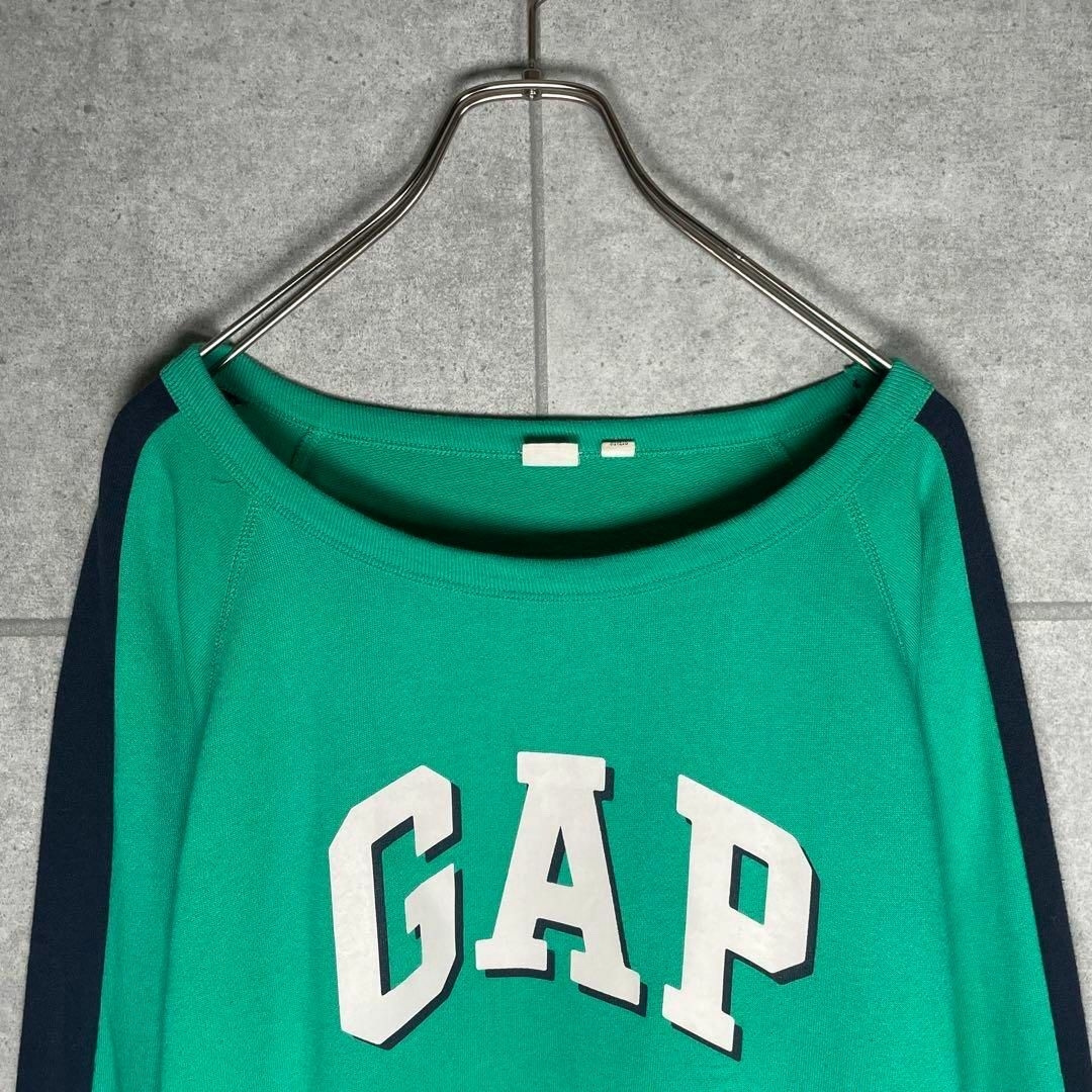 GAP(ギャップ)の[古着]GAP　トレーナー　オールド　プリント　アームライン　ラグラン　緑　白 メンズのトップス(スウェット)の商品写真