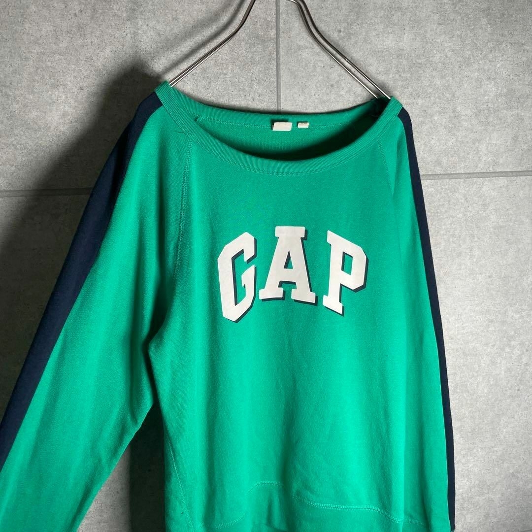 GAP(ギャップ)の[古着]GAP　トレーナー　オールド　プリント　アームライン　ラグラン　緑　白 メンズのトップス(スウェット)の商品写真