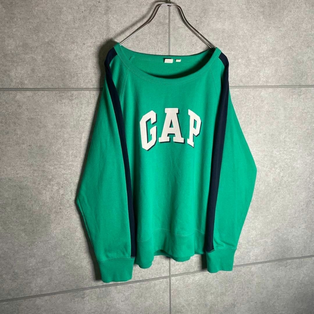 GAP(ギャップ)の[古着]GAP　トレーナー　オールド　プリント　アームライン　ラグラン　緑　白 メンズのトップス(スウェット)の商品写真