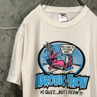 ジャージーズ(JERZEES)のAEROBIC-THON ウサギ おでぶ キャラクター Tシャツ(Tシャツ/カットソー(半袖/袖なし))