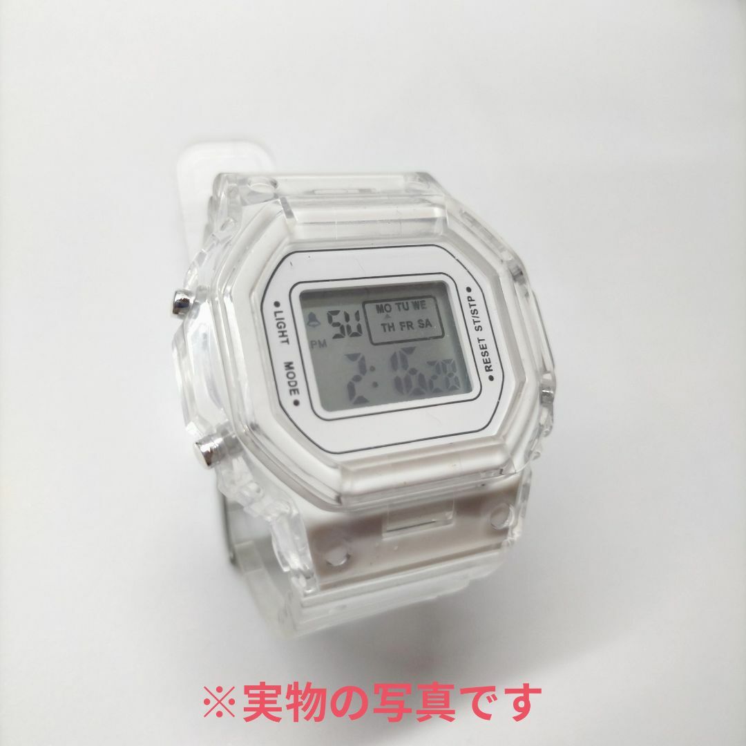 スケルトン防水軽量シンプルデザイン スポーツウォッチ デジタル腕時計ホワイト白P レディースのファッション小物(腕時計)の商品写真