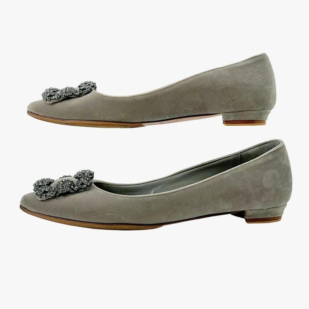 MANOLO BLAHNIK(マノロブラニク)のマノロブラニク ハンギシ ベルベット フラットシューズ パンプス グレー 35 レディースの靴/シューズ(バレエシューズ)の商品写真