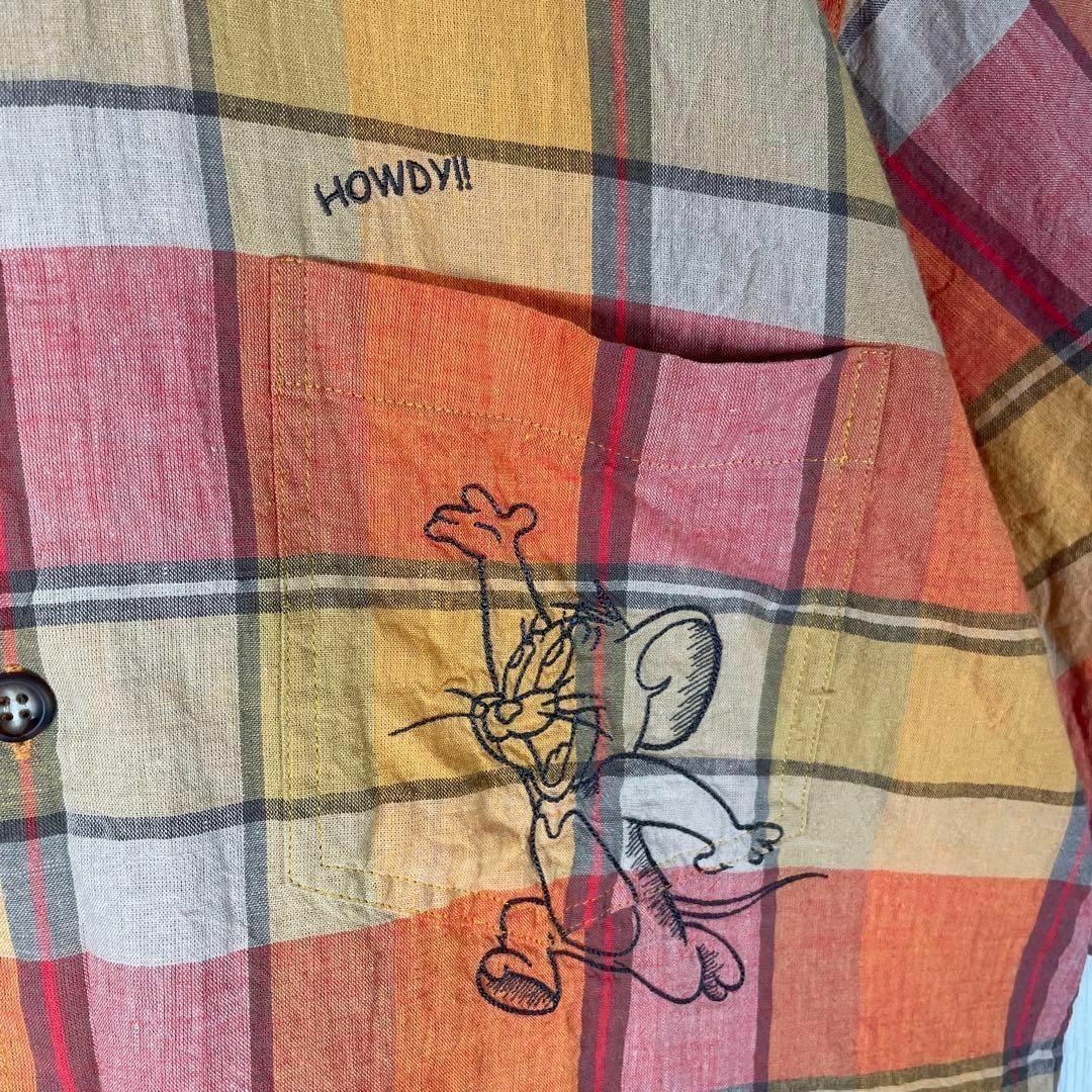 VINTAGE(ヴィンテージ)の[古着]トムとジェリー　半袖　BDシャツ　チェック　刺繍デザイン　オレンジ　黄色 メンズのトップス(シャツ)の商品写真