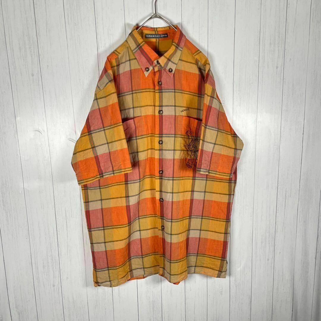 VINTAGE(ヴィンテージ)の[古着]トムとジェリー　半袖　BDシャツ　チェック　刺繍デザイン　オレンジ　黄色 メンズのトップス(シャツ)の商品写真