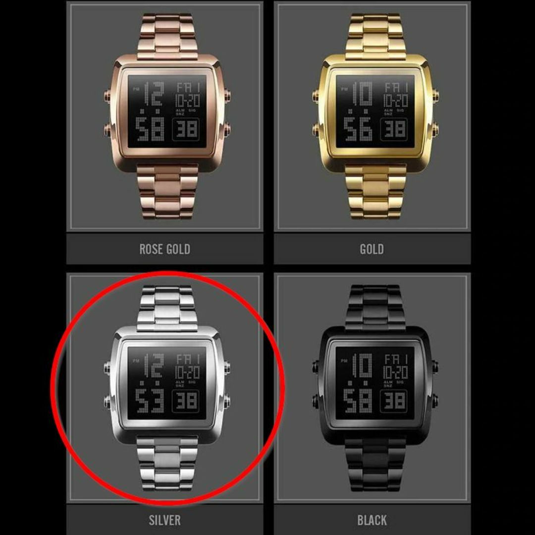 訳アリ激安 ★角型 ドット文字のデジタル時計 シルバー☆W メンズの時計(腕時計(デジタル))の商品写真