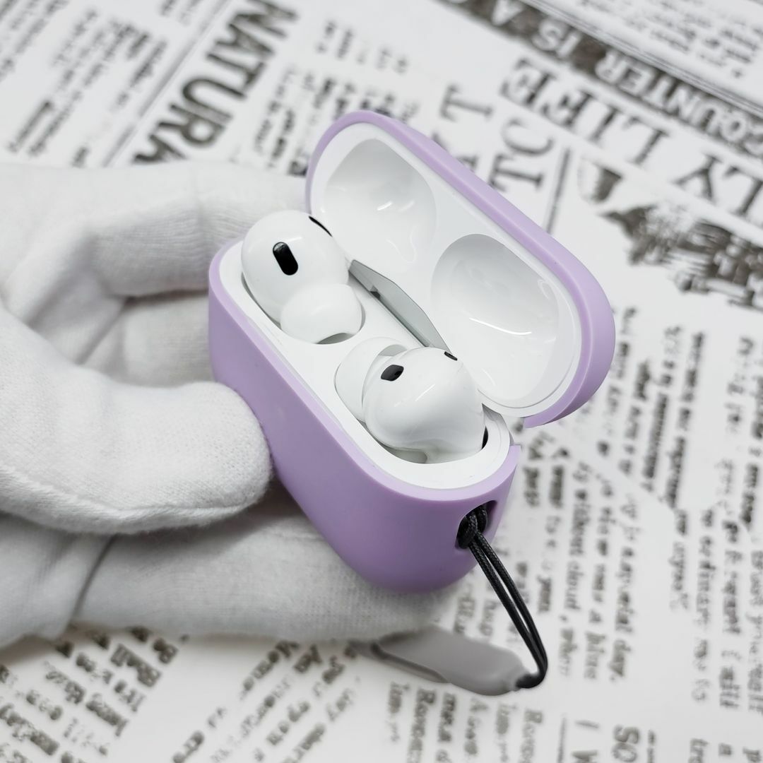 AirPods Pro 2 ストラップ付シリコンケース (06)ピンクパープル スマホ/家電/カメラのスマホアクセサリー(モバイルケース/カバー)の商品写真