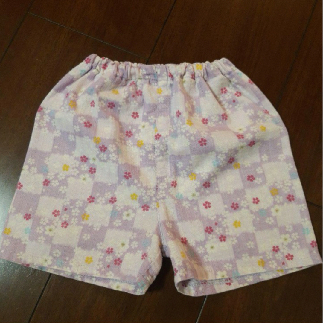 甚平　格子柄　半袖　90 上下セット キッズ/ベビー/マタニティのキッズ服女の子用(90cm~)(甚平/浴衣)の商品写真