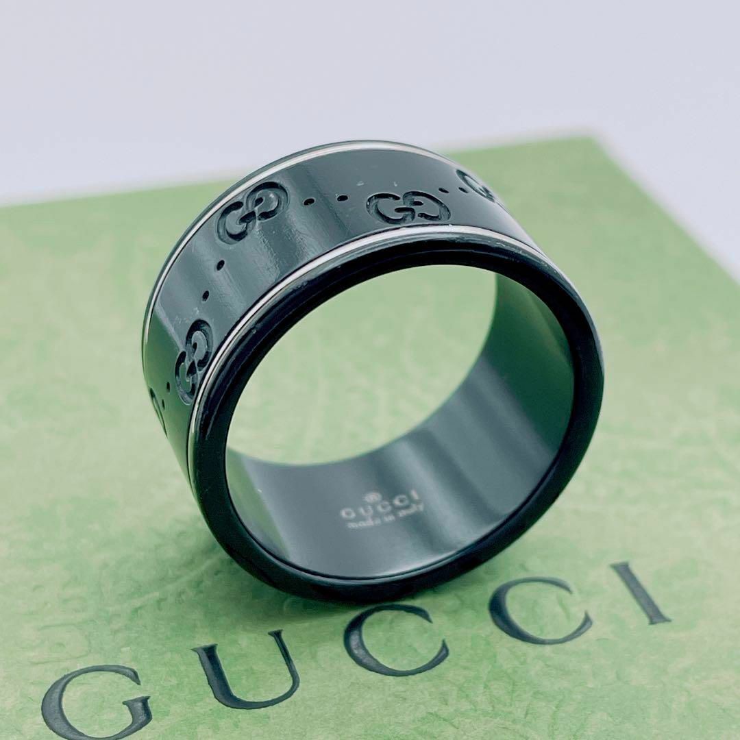 Gucci(グッチ)の【極美品】GUCCI アイコンリング　ワイド　ブラック　20号 レディースのアクセサリー(リング(指輪))の商品写真