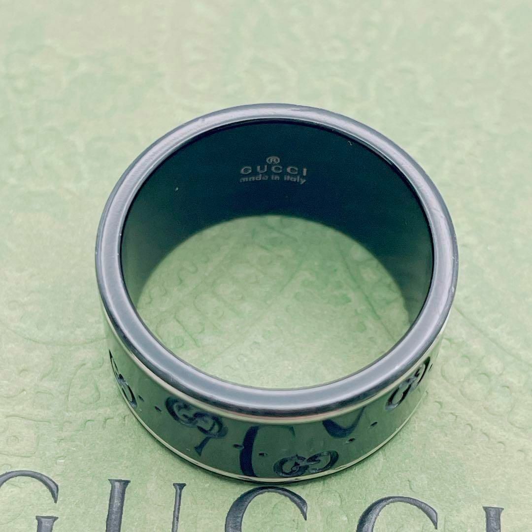 Gucci(グッチ)の【極美品】GUCCI アイコンリング　ワイド　ブラック　20号 レディースのアクセサリー(リング(指輪))の商品写真