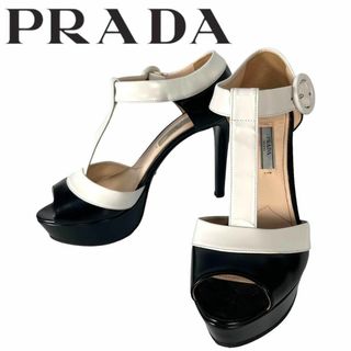 プラダ(PRADA)のPRADA パンプス サンダル バイカラー Ｔストラップ ベルト 37 1/2(ハイヒール/パンプス)