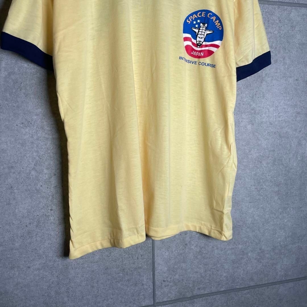 VINTAGE(ヴィンテージ)の[古着]ビンテージ　半袖　リンガーTシャツ　両面プリント　ロケット　黄色　紺 メンズのトップス(Tシャツ/カットソー(半袖/袖なし))の商品写真