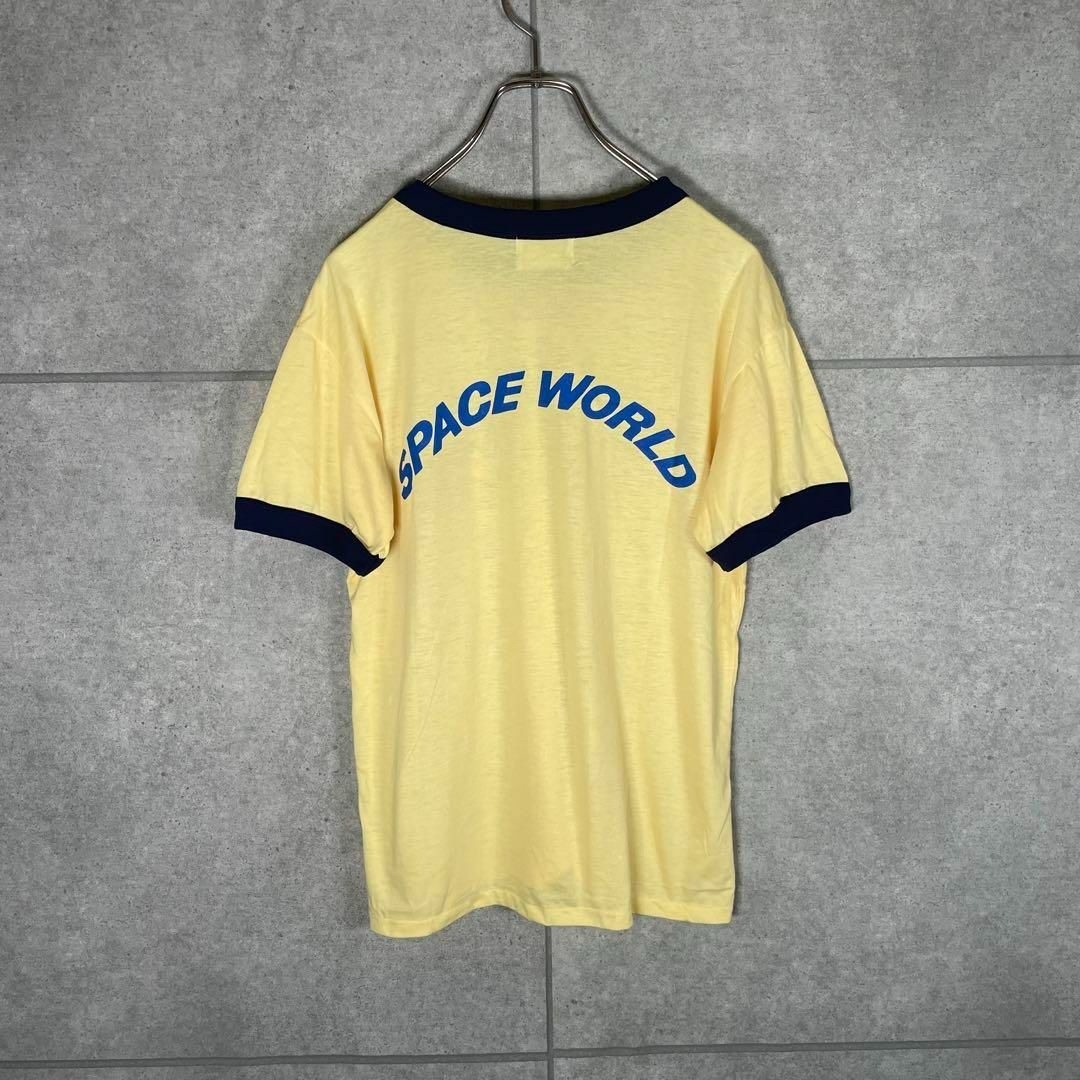 VINTAGE(ヴィンテージ)の[古着]ビンテージ　半袖　リンガーTシャツ　両面プリント　ロケット　黄色　紺 メンズのトップス(Tシャツ/カットソー(半袖/袖なし))の商品写真
