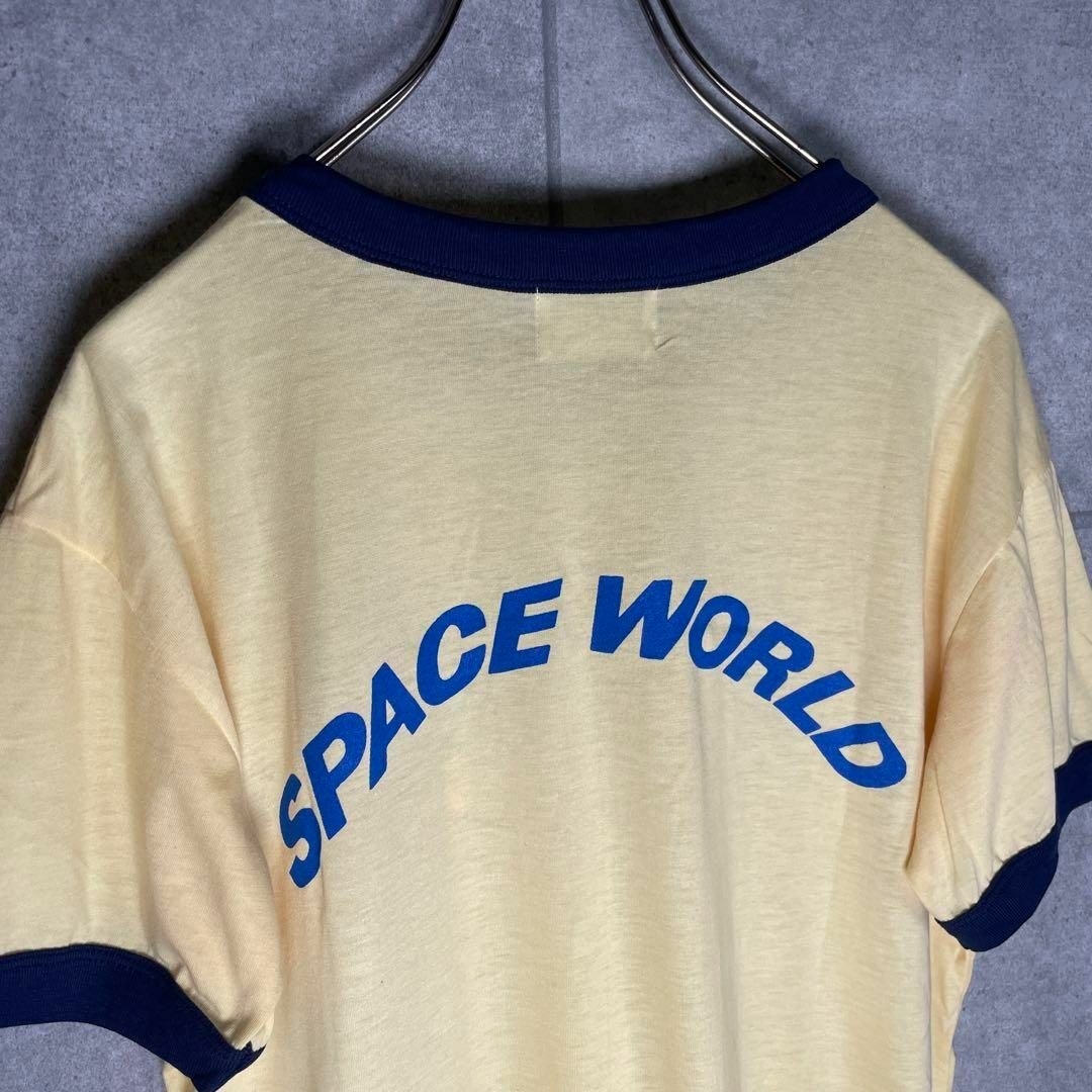 VINTAGE(ヴィンテージ)の[古着]ビンテージ　半袖　リンガーTシャツ　両面プリント　ロケット　黄色　紺 メンズのトップス(Tシャツ/カットソー(半袖/袖なし))の商品写真