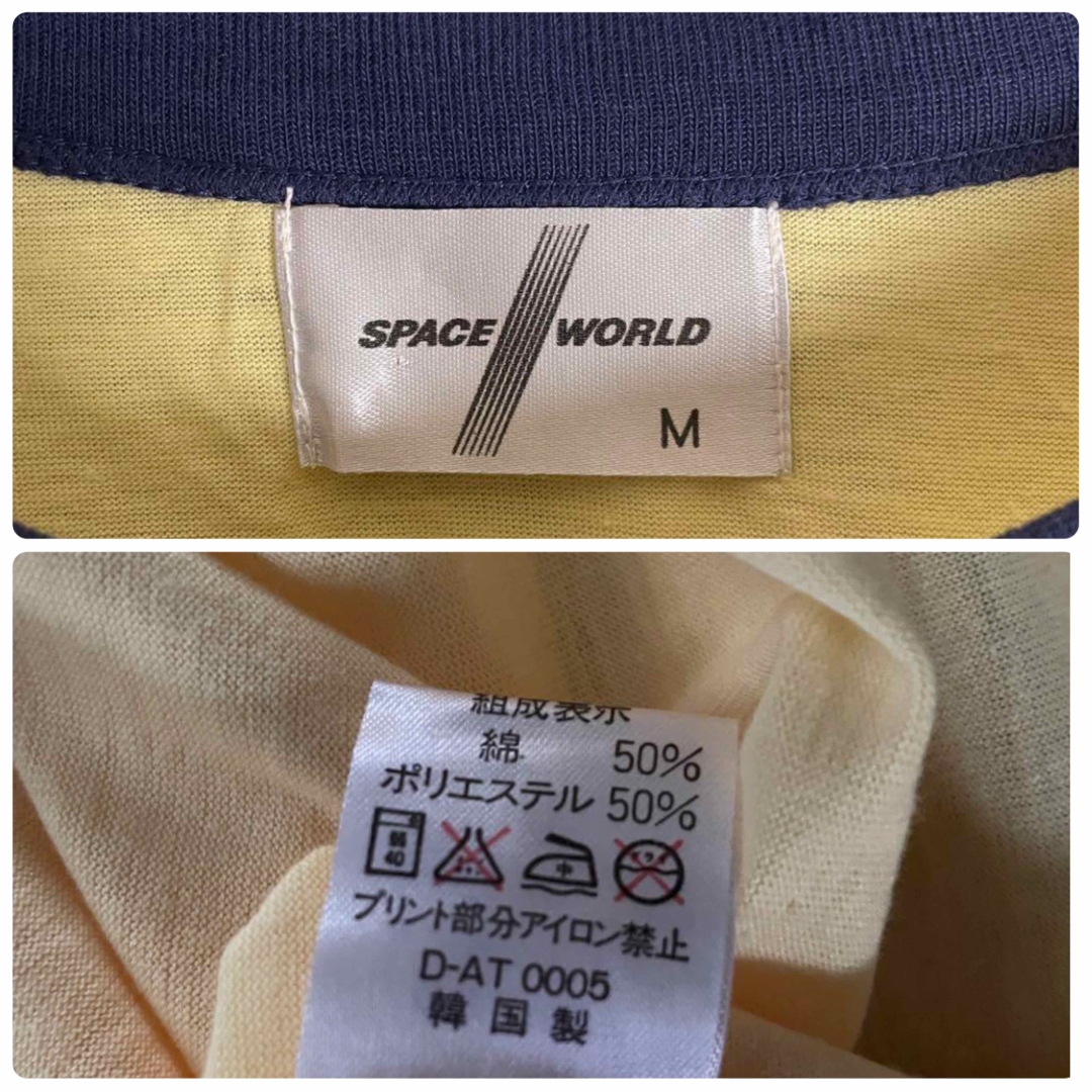VINTAGE(ヴィンテージ)の[古着]ビンテージ　半袖　リンガーTシャツ　両面プリント　ロケット　黄色　紺 メンズのトップス(Tシャツ/カットソー(半袖/袖なし))の商品写真