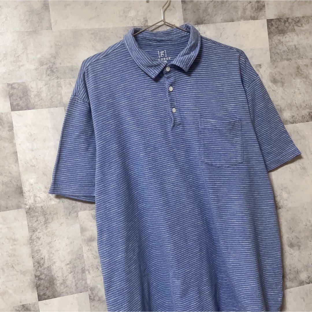 USA古着　ポロシャツ　XL　ボーダー　ダスティーブルー　コットン　George メンズのトップス(ポロシャツ)の商品写真