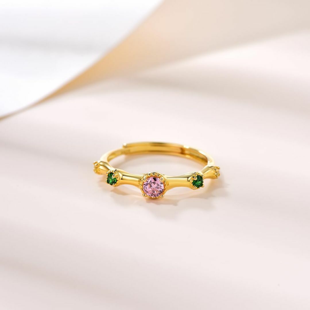 在庫セールPHNIBIRD 誕生石 フリーサイズ 指輪 ゴールドピンクの幸運 レディースのアクセサリー(その他)の商品写真