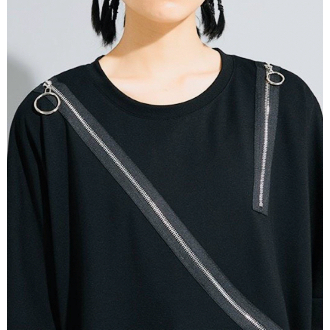 黒 Tシャツ 七分袖 ドルマンスリーブ ファスナー トレンド デザイン メンズのトップス(Tシャツ/カットソー(半袖/袖なし))の商品写真