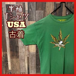 M プリント 鳥 イーグル メンズ グリーン USA古着 90s 半袖 Tシャツ(Tシャツ/カットソー(半袖/袖なし))