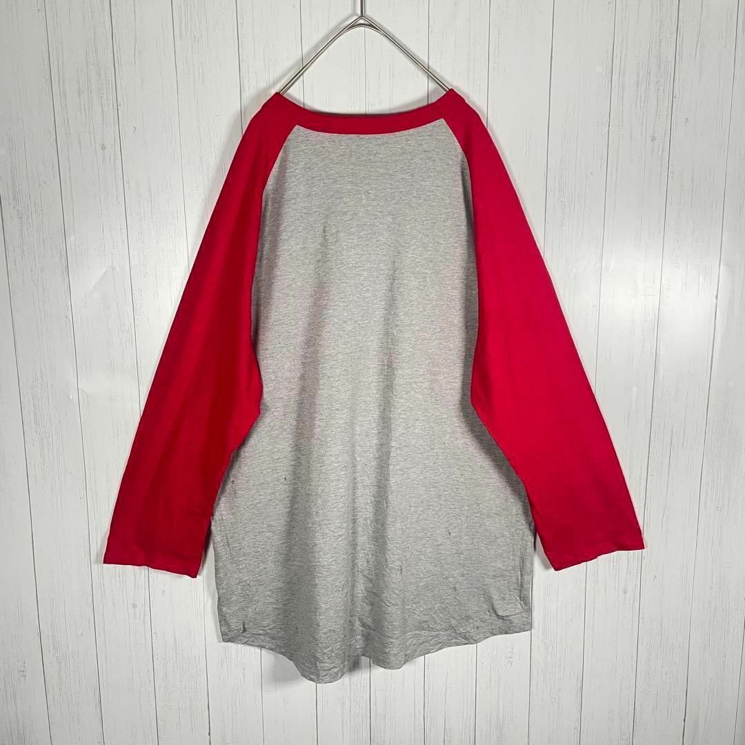 VINTAGE(ヴィンテージ)の[古着]ビンテージ　七分袖　Tシャツ　ロンT　プリント　ラグラン　赤　グレー メンズのトップス(Tシャツ/カットソー(七分/長袖))の商品写真
