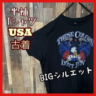 プリント メンズ イーグル 鳥 ブラック ゆるだぼ 2XL 古着 半袖 Tシャツ(Tシャツ/カットソー(半袖/袖なし))