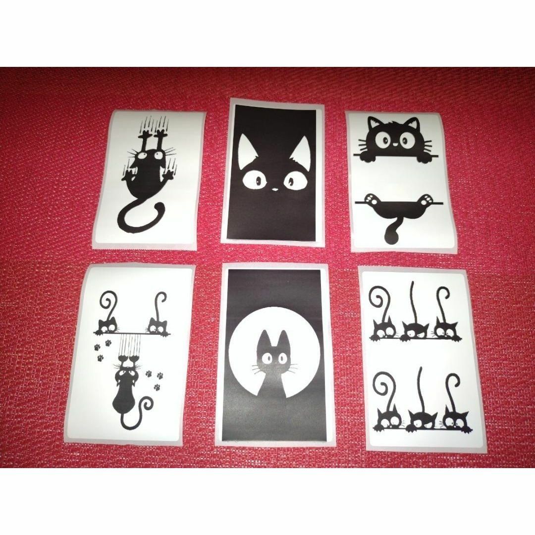 Black cats 黒猫 全長8cm防水加工シール 6枚 ハンドメイドの文具/ステーショナリー(しおり/ステッカー)の商品写真