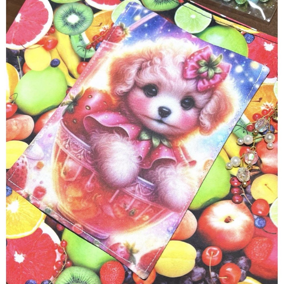 限定1 　パネル生地　トートバッグ　犬　子犬　フルーツ　チャーム＆プレゼント付 ハンドメイドのファッション小物(バッグ)の商品写真