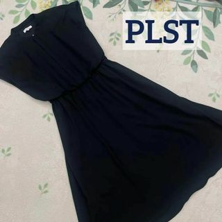 PLST - PLST プラステ ソフトジョーゼット スタンドカラー ワンピース　黒 L