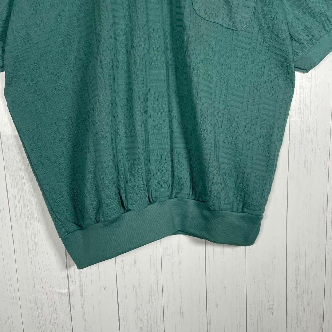 VINTAGE(ヴィンテージ)の[古着]ビンテージ　半袖　ポロニット　総柄　シンプル　ワントーン　緑　レトロ メンズのトップス(ポロシャツ)の商品写真