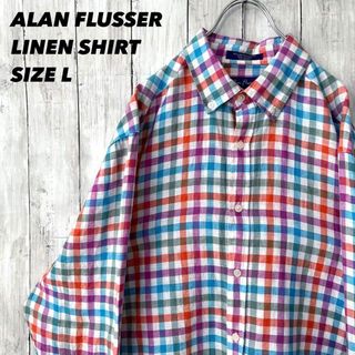 メンズ古着　ALAN FLUSSER リネン綿チェックガラBDシャツ　サイズL(シャツ)