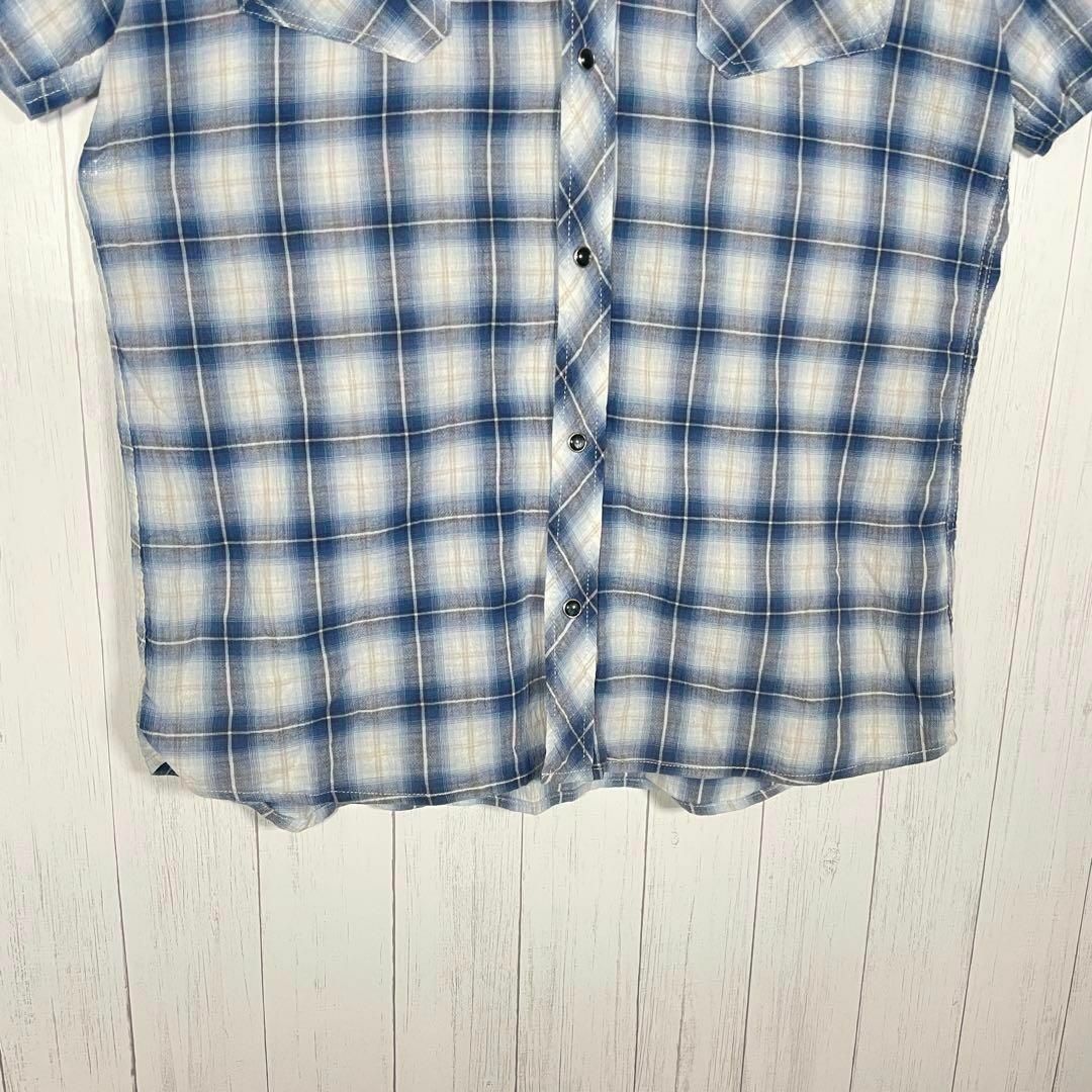 VINTAGE(ヴィンテージ)の[S古着]ビンテージ　半袖　シャツ　オンブレチェック　良配色　希少カラー　青　白 メンズのトップス(シャツ)の商品写真