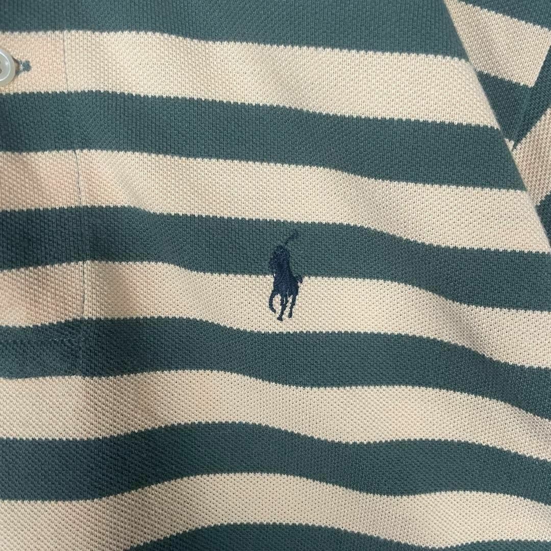 POLO RALPH LAUREN(ポロラルフローレン)の[古着]ラルフローレン　半袖　ポロシャツ　刺繍　太ボーダー　緑タグ　80s　茶色 メンズのトップス(ポロシャツ)の商品写真