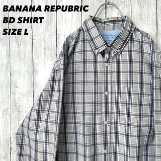 バナナリパブリック(Banana Republic)のアメリカ古着バナナリパブリック　長袖ブロードチェック柄BDシャツ　サイズLグレー(シャツ)