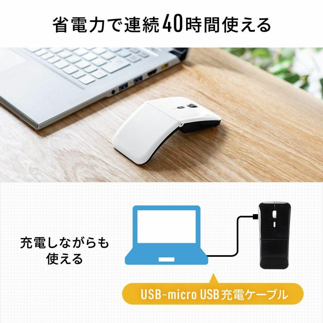 【色: ホワイト】イーサプライ ワイヤレスマウス Bluetooth 無線 US スマホ/家電/カメラのPC/タブレット(PC周辺機器)の商品写真