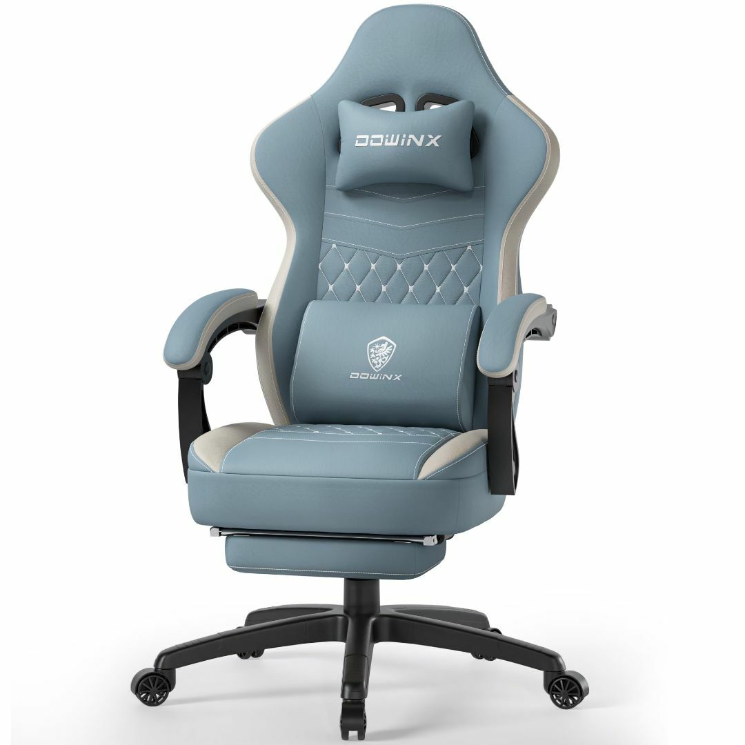 【色: ブルー】Dowinx ゲーミングチェア 椅子 ファブリック オットマン付 インテリア/住まい/日用品のオフィス家具(その他)の商品写真