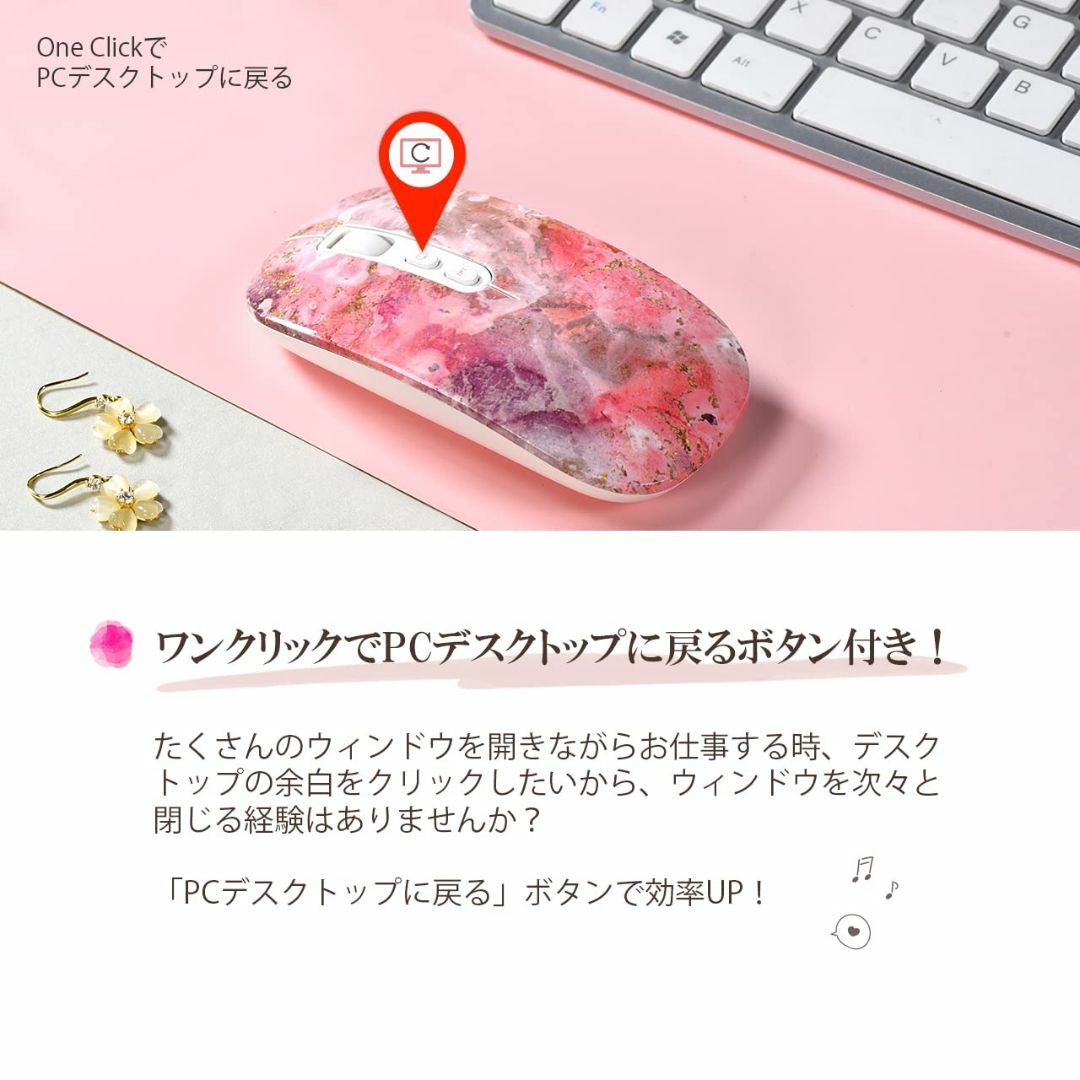 【色: Magenta】Bluetooth＆2.4G、充電式静音ワイヤレスマウス スマホ/家電/カメラのPC/タブレット(PC周辺機器)の商品写真