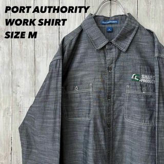 アメリカ古着　PORT AUTHORITY 長袖ブラックシャンブレーワークシャツ(シャツ)