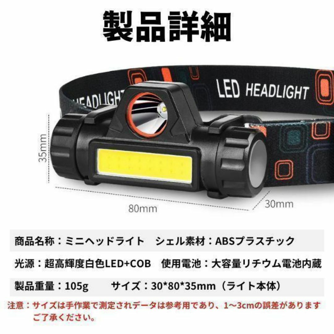 LEDヘッドライト ヘッドランプ 充電式 USB 登山 夜釣 キャンプ 懐中電灯 その他のその他(その他)の商品写真