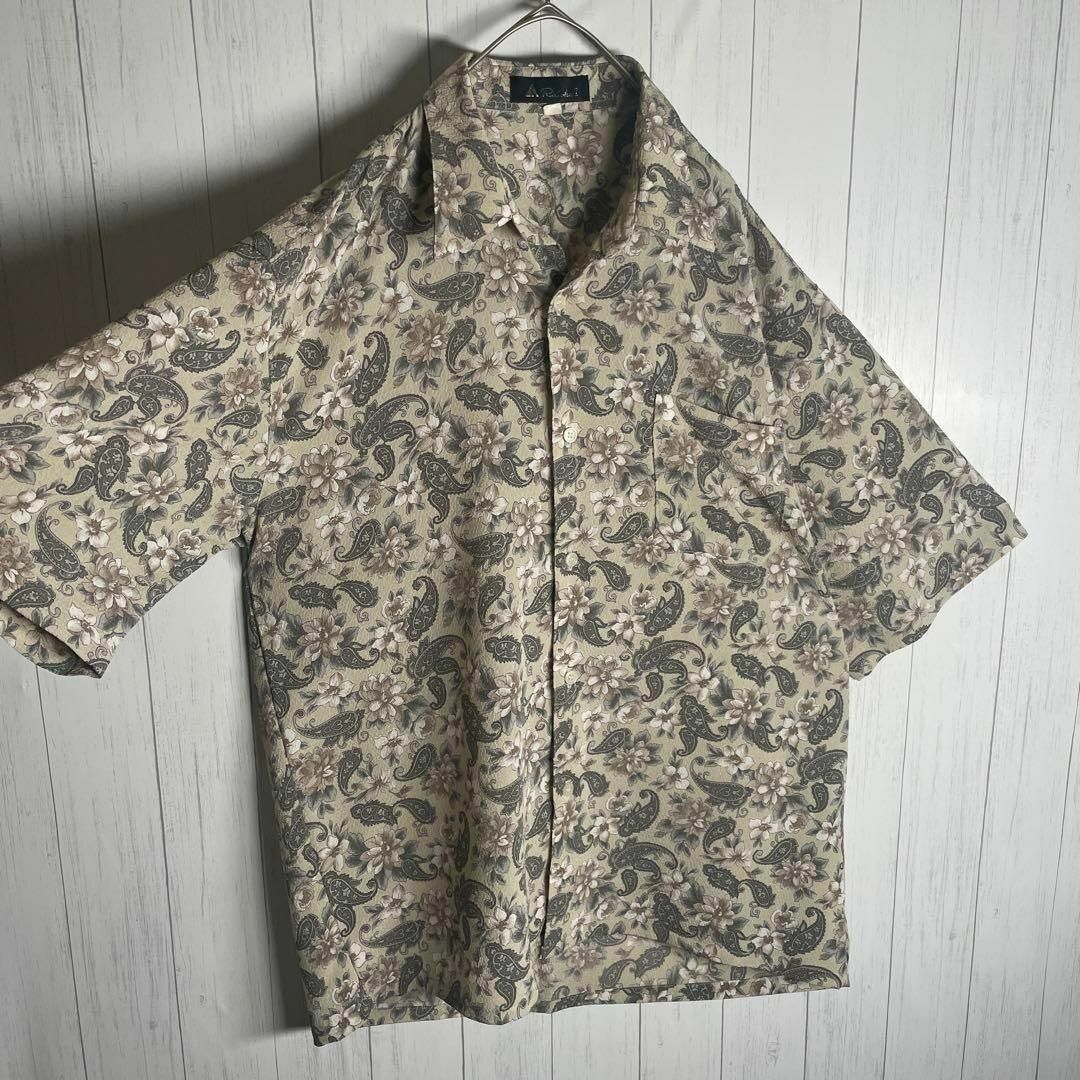 VINTAGE(ヴィンテージ)の[古着]ビンテージ　半袖　シャツ　ペイズリー柄　花柄　レトロデザイン　緑　茶色 メンズのトップス(シャツ)の商品写真