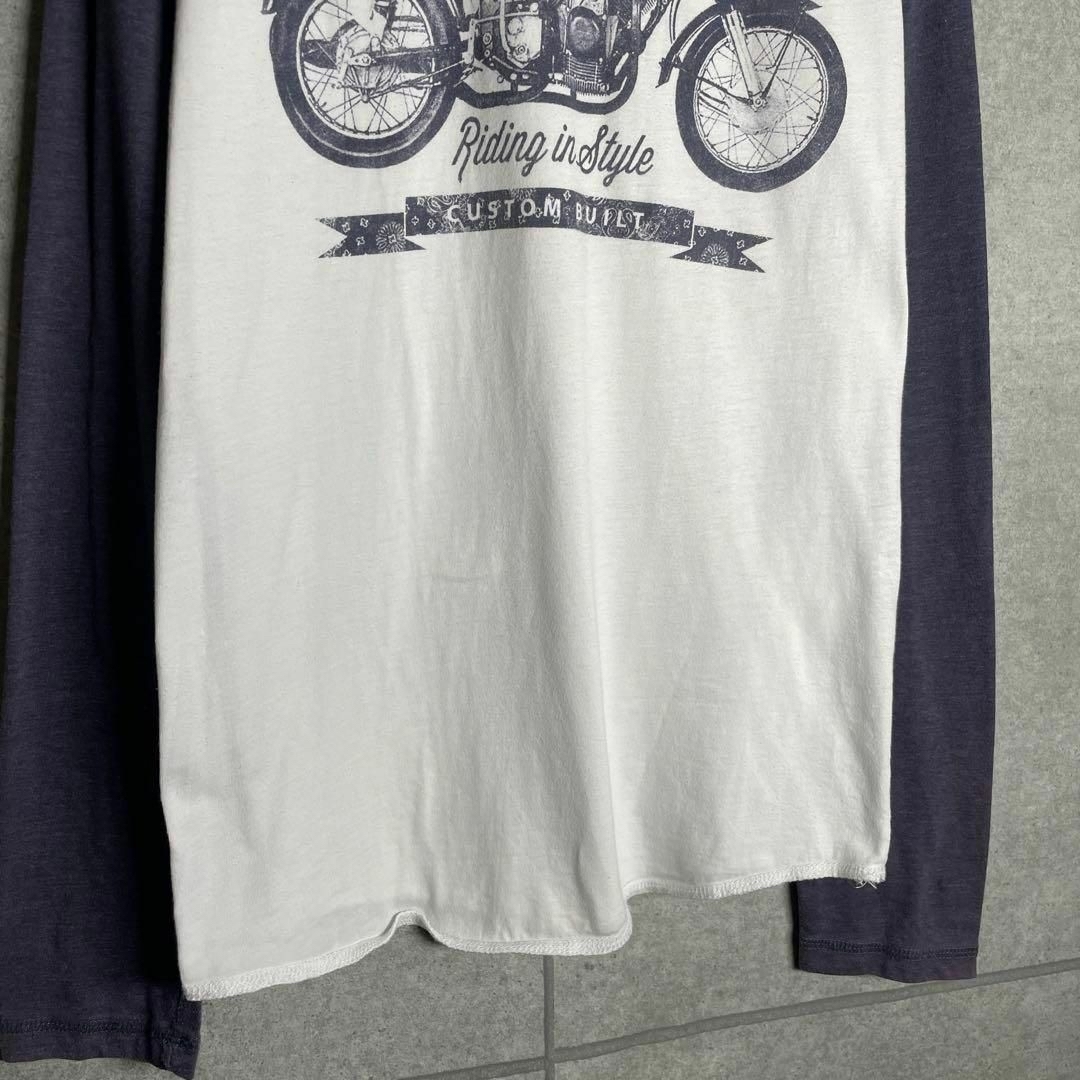 VINTAGE(ヴィンテージ)の[古着]ビンテージ　長袖　Tシャツ　ラグラン　バイク　アメリカン　プリント　白 メンズのトップス(Tシャツ/カットソー(七分/長袖))の商品写真