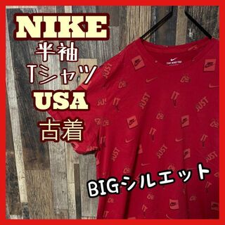 NIKE - ナイキ メンズ ロゴ 総柄 レッド 2XL USA古着 90s 半袖 Tシャツ