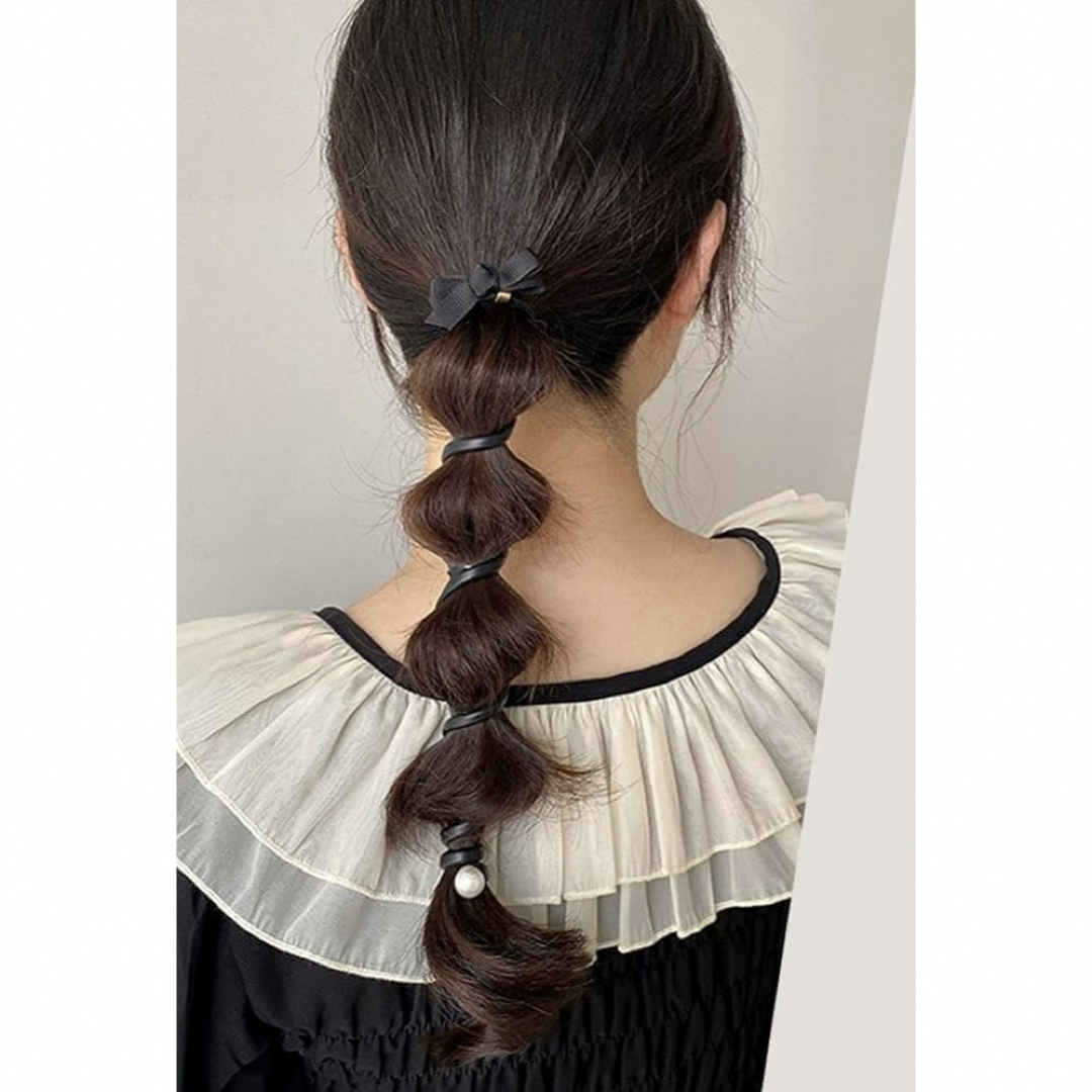 レディース キッズ コイルアップ ポニーフック スプリングゴム リボン ベージュ レディースのヘアアクセサリー(ヘアゴム/シュシュ)の商品写真