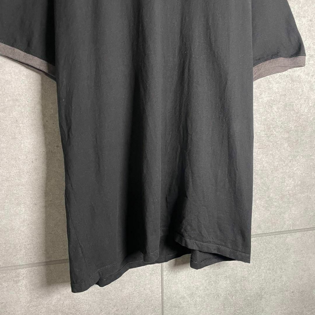 Champion(チャンピオン)の[古着]チャンピオン　半袖　リンガーTシャツ　ワンポイント刺繍　黒　グレー メンズのトップス(Tシャツ/カットソー(半袖/袖なし))の商品写真
