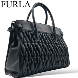 フルラ(Furla)の【美品】FURLA フルラ　マテラッセ　キルティング　ハンドバッグ　レザー　黒(ハンドバッグ)